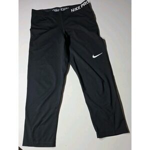 Nike Pro Leggings Womens M Black Dri Fit Cropped Training‎ Capri Swoosh